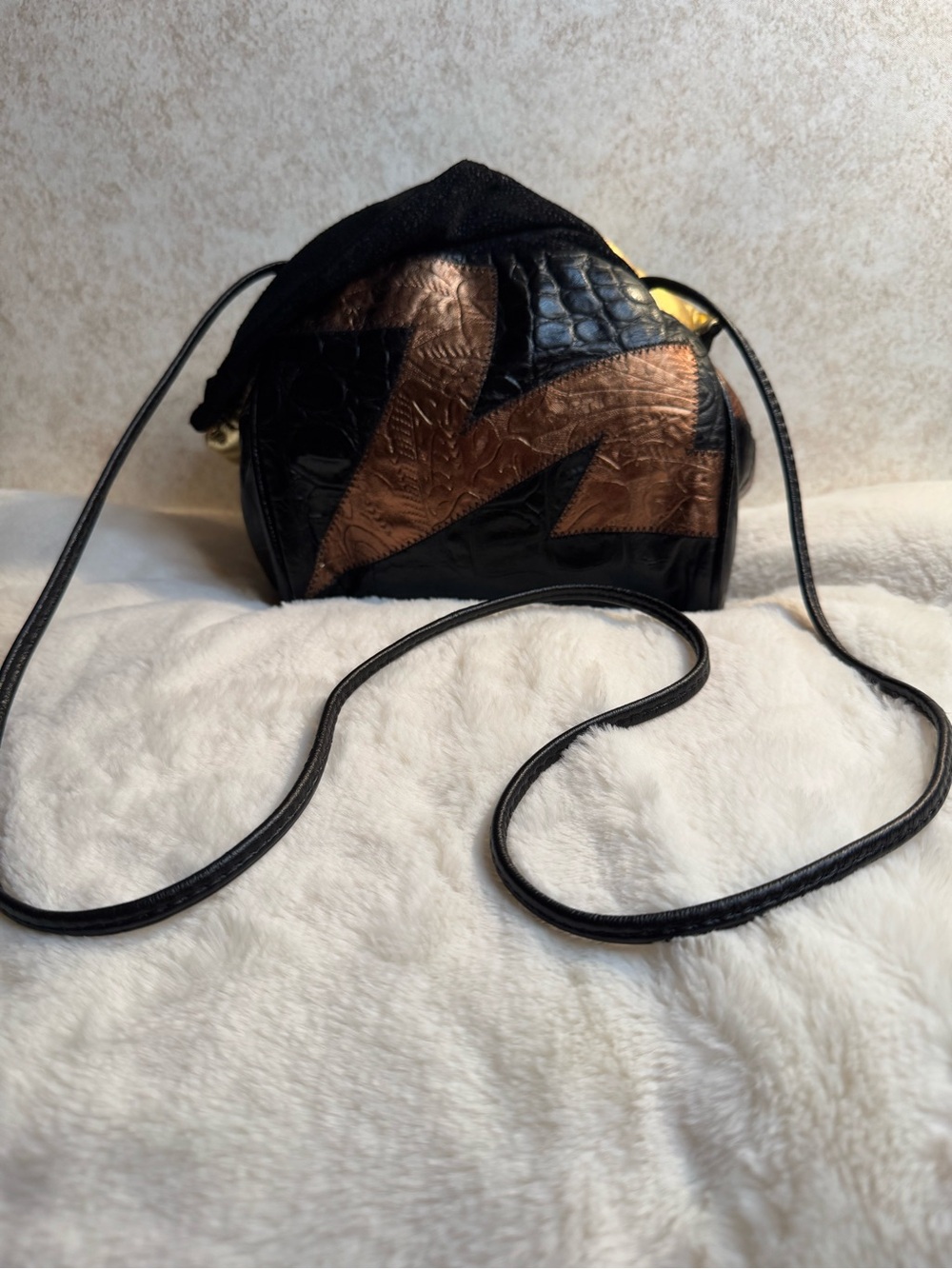 TaLee Genuine Leather Patchwork Bag in Black and Metallic Accents - Picture 2 of 12
